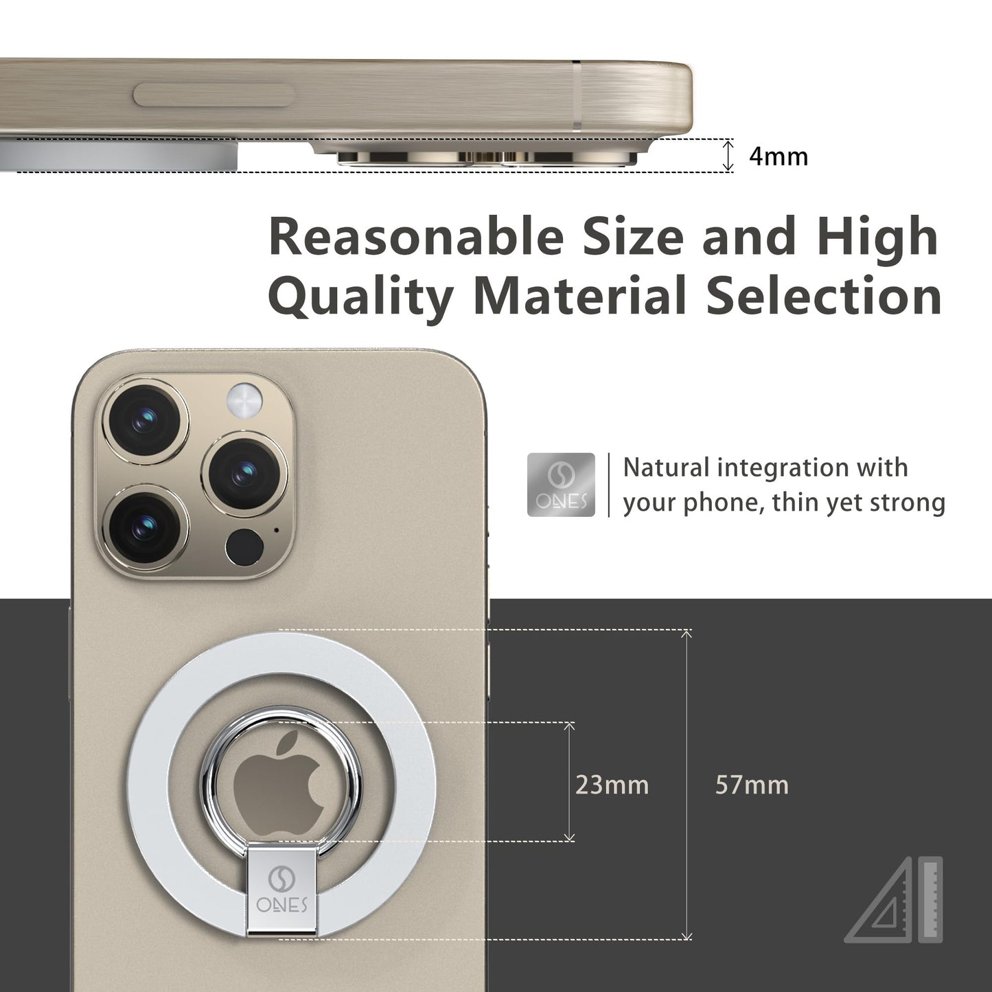 ONES Strong Magnetic Ring & Stand [360° Rotation Adjustable] [Stable and Durable] [Thin and Lightweight] Phone Grip Holder for iPhone, Samsung