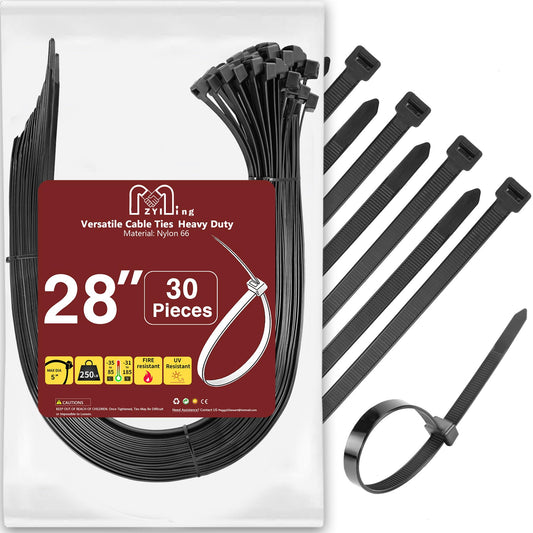 Zip Ties Heavy Duty 250 lb 28 Inch, Extra Long Cable Ties Wide Plastic Wire Ties Strong Large Zip Tie Wraps Black Industrial Zipties for Outdoor Use