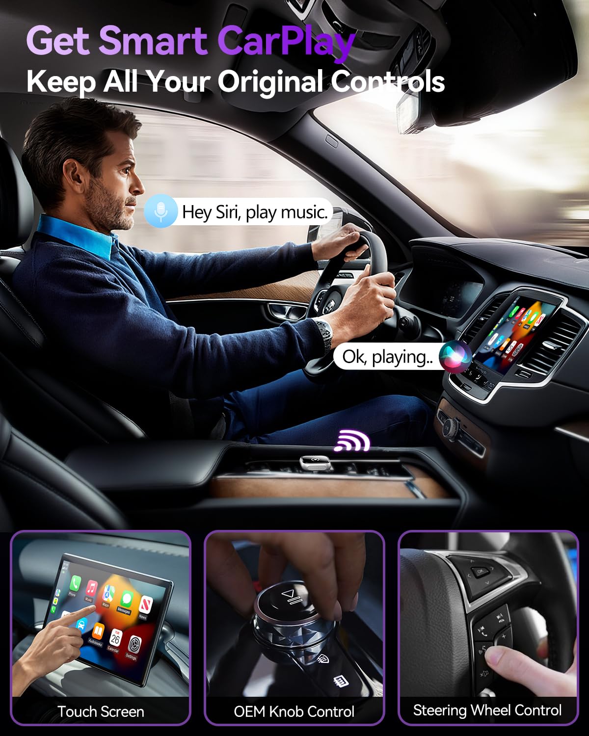 TXZ Wireless CarPlay Adapter for Apple iPhone - Convert Factory Wired to Wireless CarPlay Dongle - Plug & Play, Fast Auto Connect, Zero Latency
