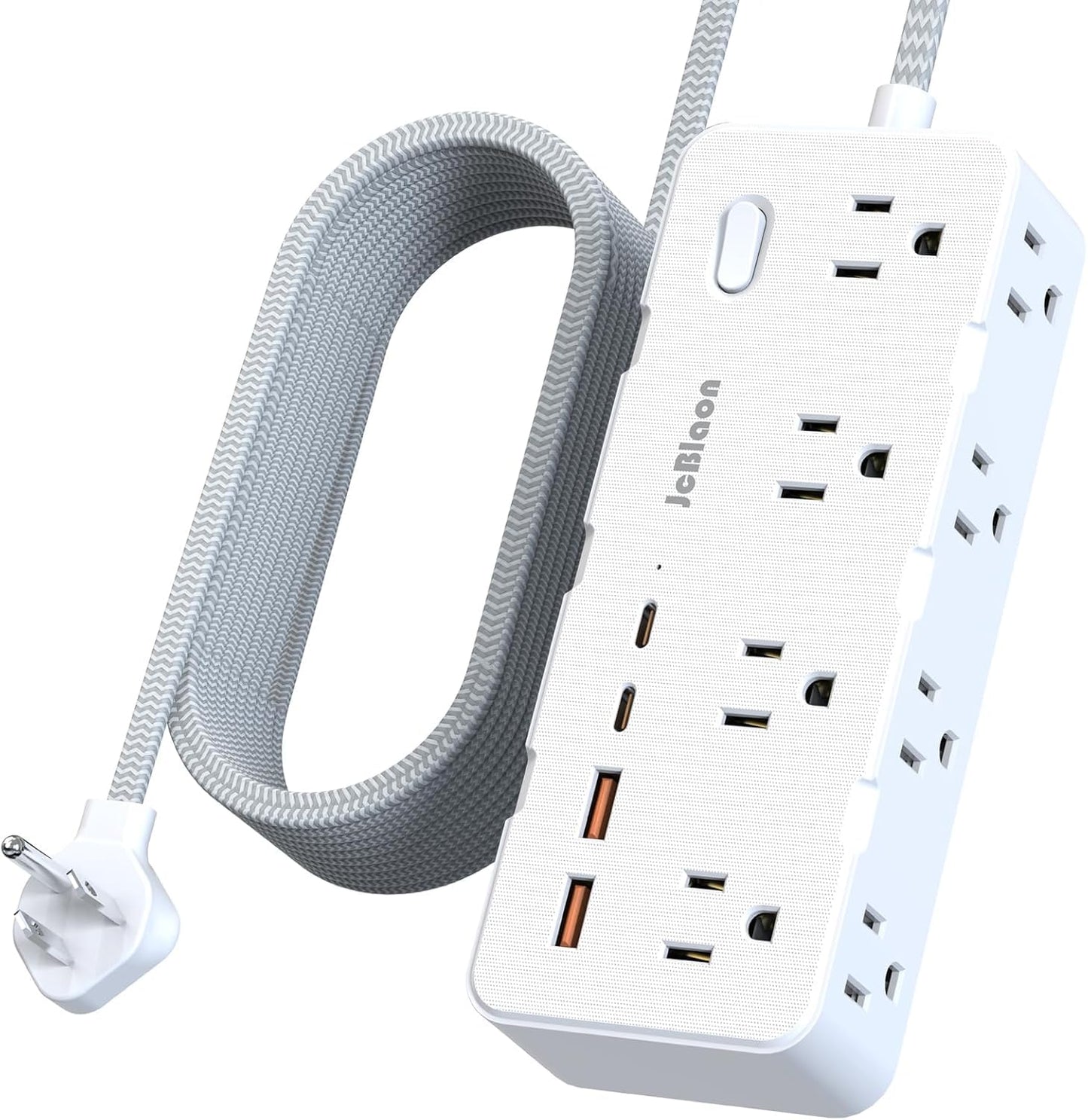 Power Strip Surge Protector - Multi Plug Outlet Adapter with 8 Widely Outlets & 4 USB Ports (2 USB-C), 5FT Extension Cord 45 ° Ultra Thin Flat Plug