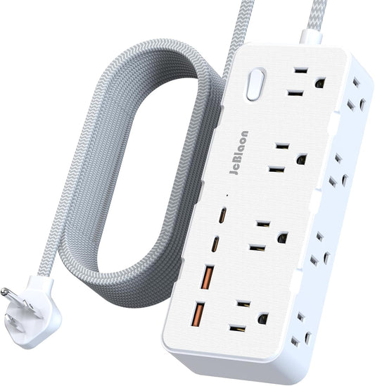 Power Strip Surge Protector - Multi Plug Outlet Adapter with 8 Widely Outlets & 4 USB Ports (2 USB-C), 5FT Extension Cord 45 ° Ultra Thin Flat Plug