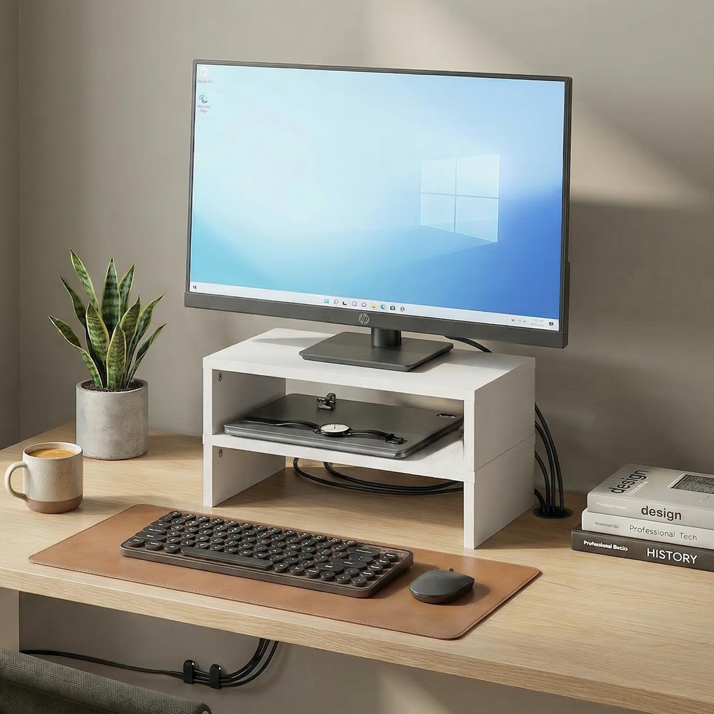 Furinno CLASSIC Monitor Stand Riser Set of 2, 15.7" Wide Dual Monitor Riser, Stackable Separable Laptop Stand for Desk, Desktop Organizers