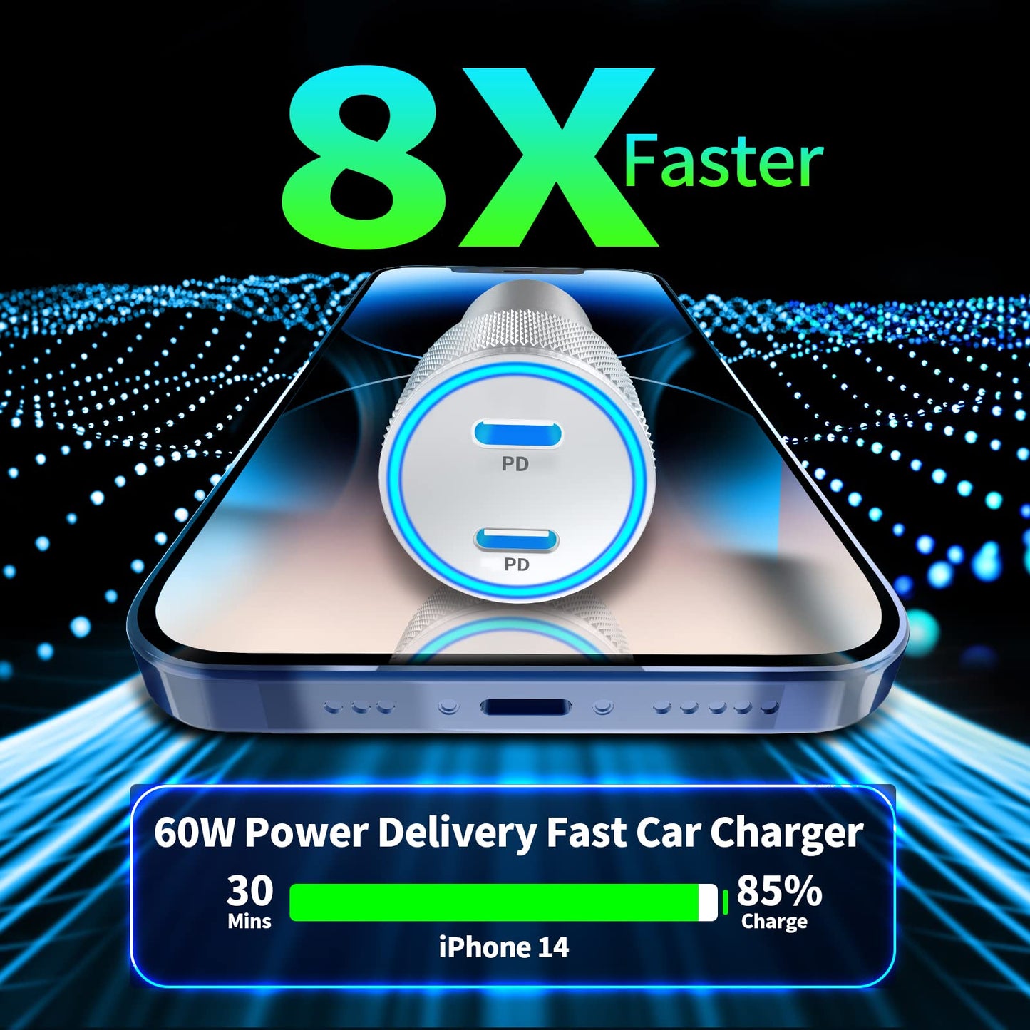 [Apple MFi Certified] iPhone Car Charger, Linocell 60W Dual PD USB-C Poewr Cigarette Lighter USB-C Car Carplay Fast Charger + 2Pack Type-C