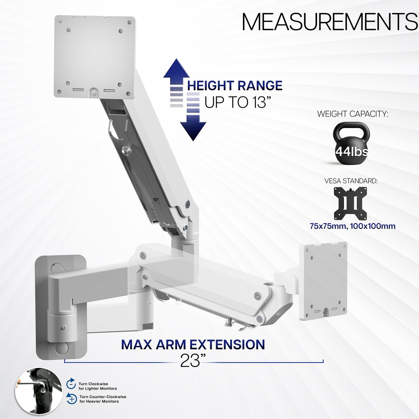 VIVO Premium Aluminum Heavy Duty Monitor Arm for Ultrawide Screens up to 49 inches and 44 lbs, Single Wall Mount, Pneumatic Height, Max VESA 100x100