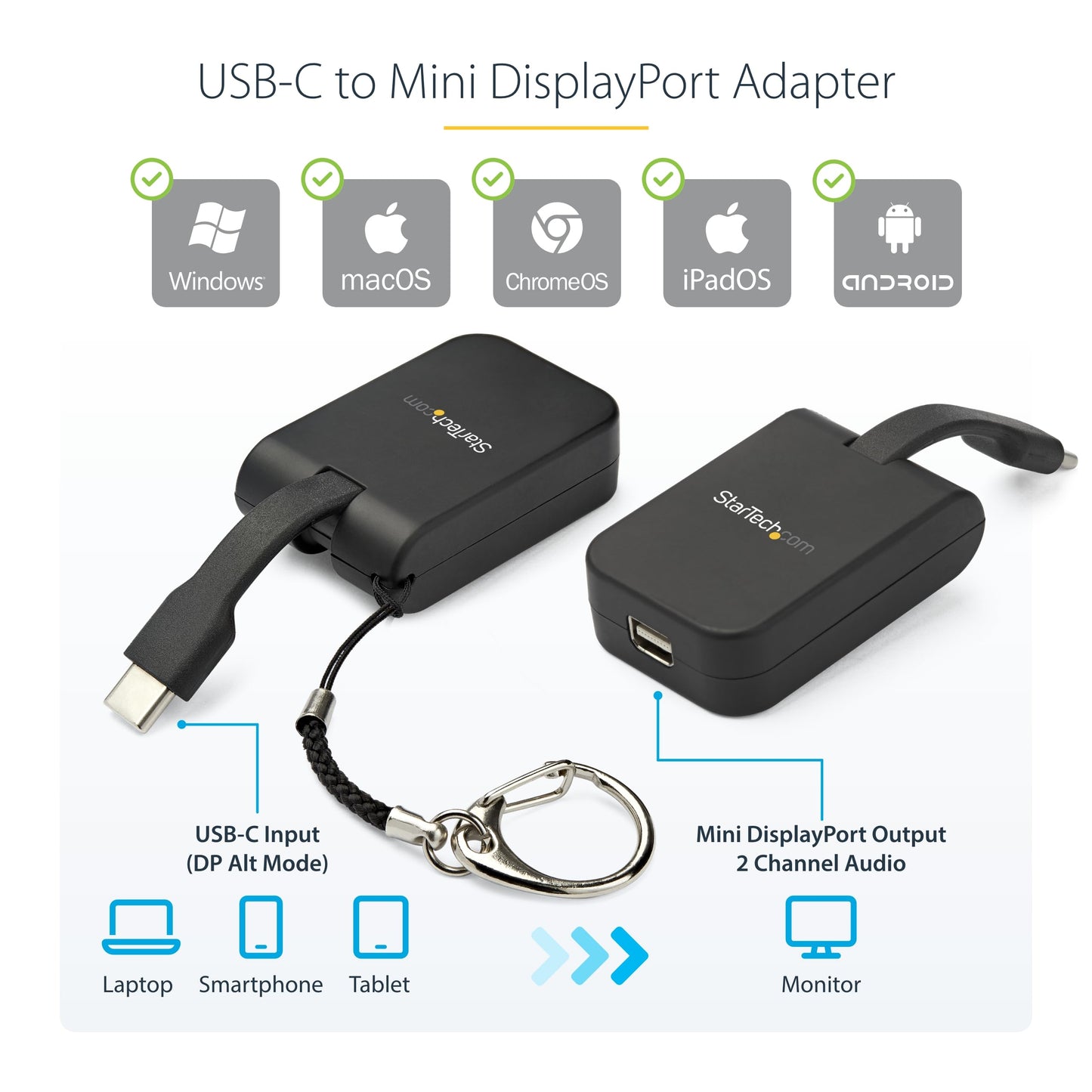 StarTech.com Compact USB C to Mini DisplayPort Adapter - 8K 60Hz/4K USB-C to mDP 1.4 Video Converter w/Keychain Ring - USB Type-C DP Alt Mode (HBR3
