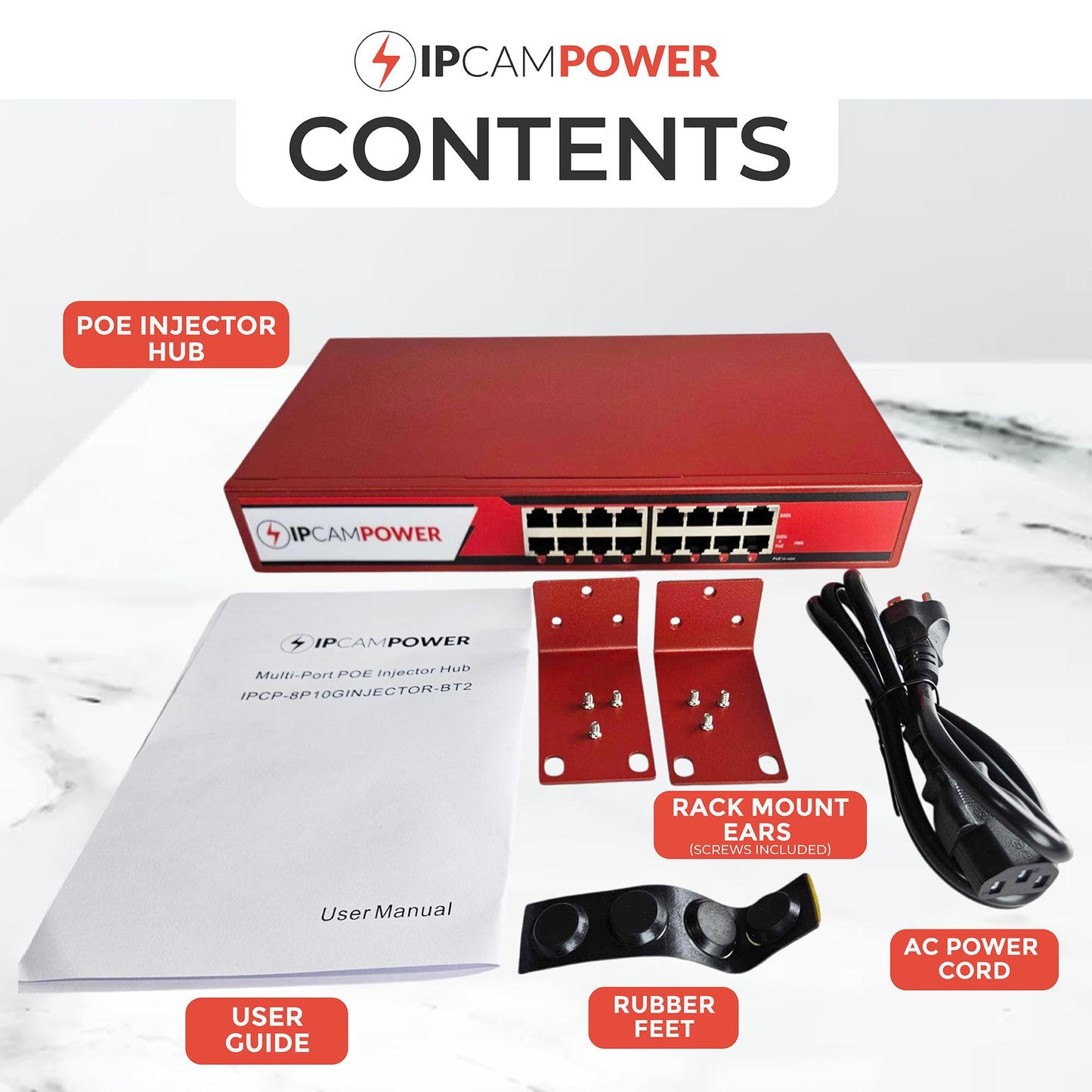 IPCamPower 8 Port 802.3bt POE++ Extreme Power POE Injector Hub, 90 Watts on Each Port, 250 Total Watts Budget, Up to 10G 10/100/1000/10000 Speeds Each