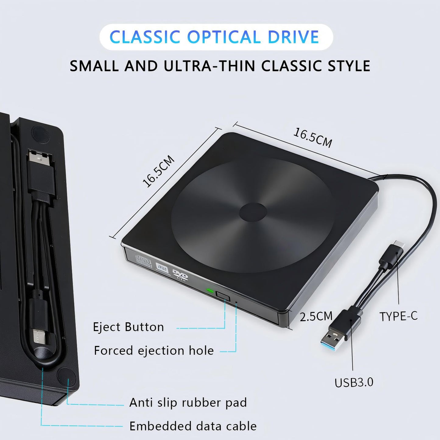 LpartsXpert CD/DVD External Drive USB 3.0 & Type-C Portable External CD/DVD Burner for Mainstream Computer Systems Such As Windows 11/10/8/7 /