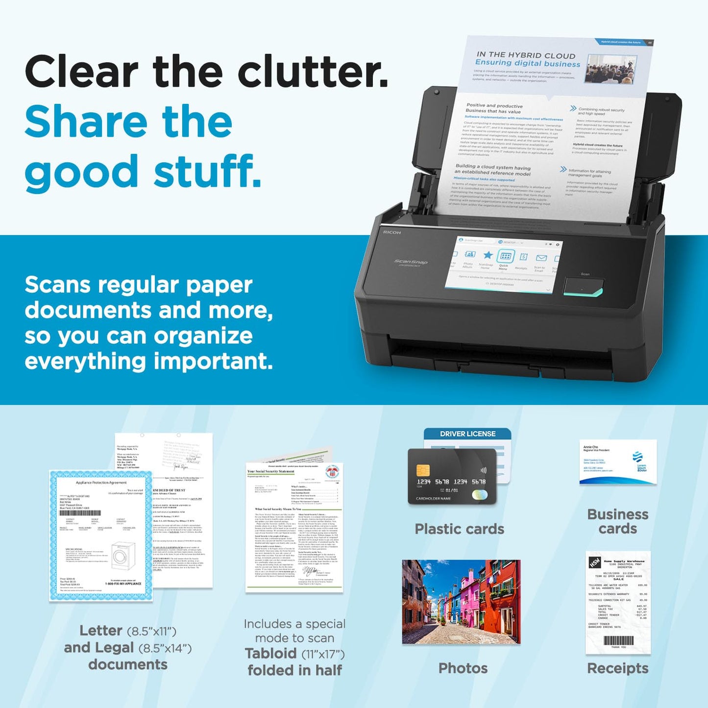 ScanSnap iX2500 Wireless or USB High-Speed Cloud Enabled Document, Photo & Receipt Scanner with Large 5" Touchscreen and 100 Page Auto Document Feeder