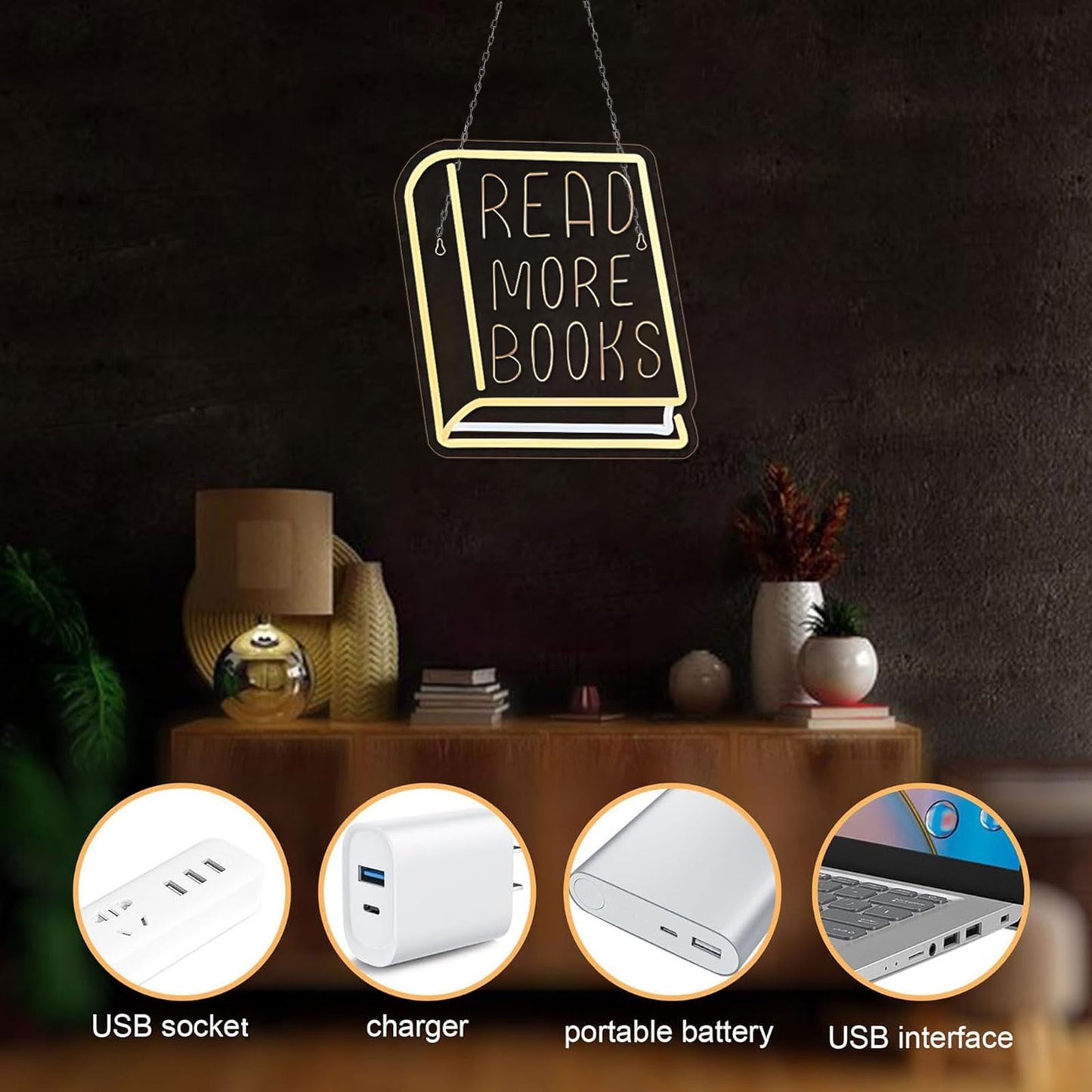 Read More Books Neon Sign,Dimmable Inspirational Read LED Lights Up Signs for Classroom Library Bedroom Office Dorm Wall Decor Desk