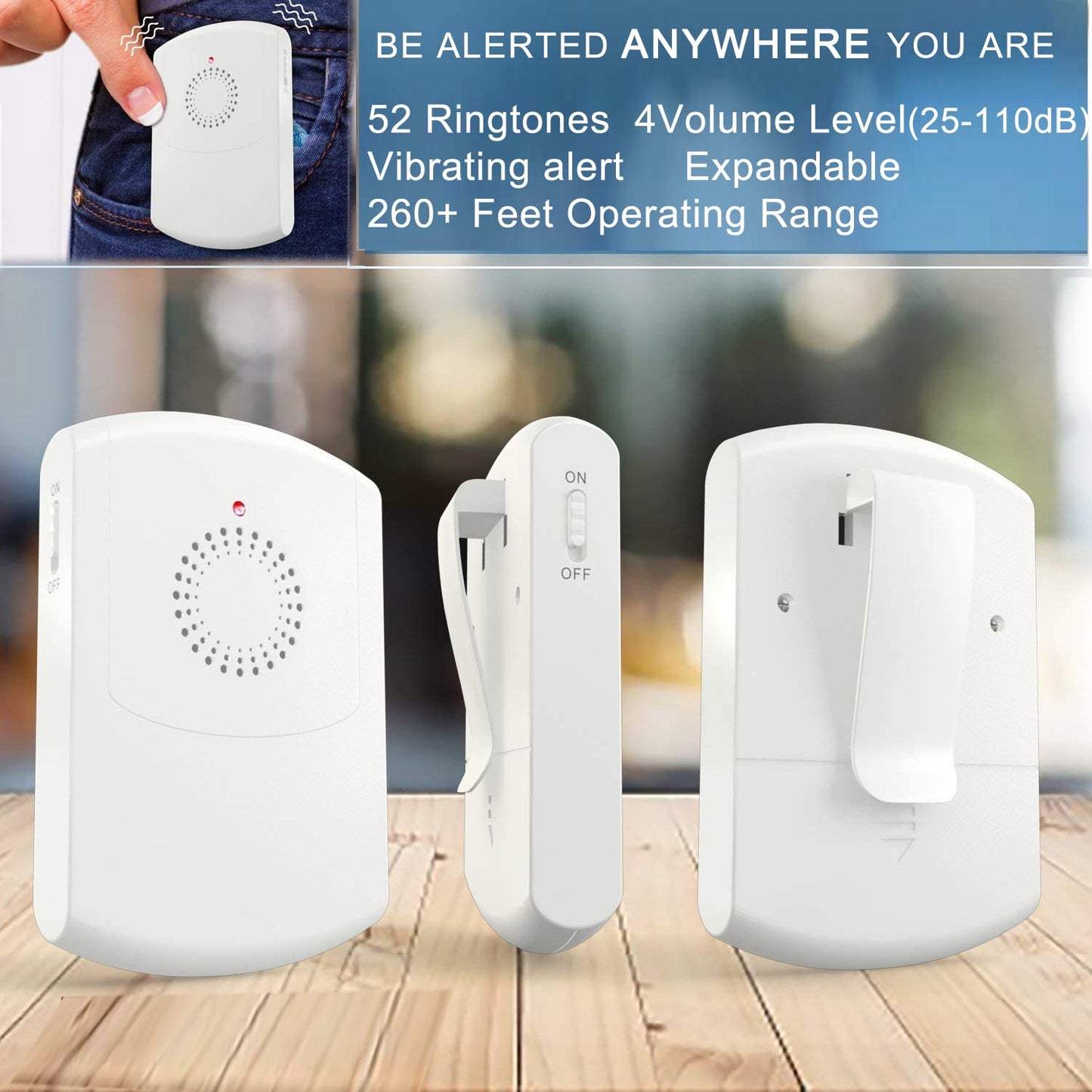 Caregiver Pager Wireless Call Button System Personal Alert Panic Button for Home Elderly Nurses Calling System with Portable Receiver and Emergency