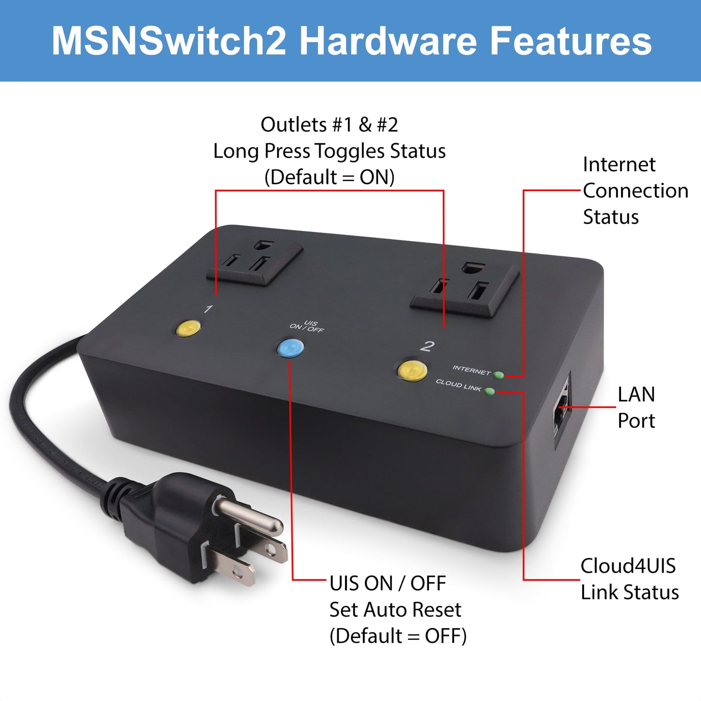 MSNSwitch2 Internet Enabled IP Remote Power Switch with Reboot - Control via Smartphone App, Cloud Service, Web Browser or API - 2 Independent AC