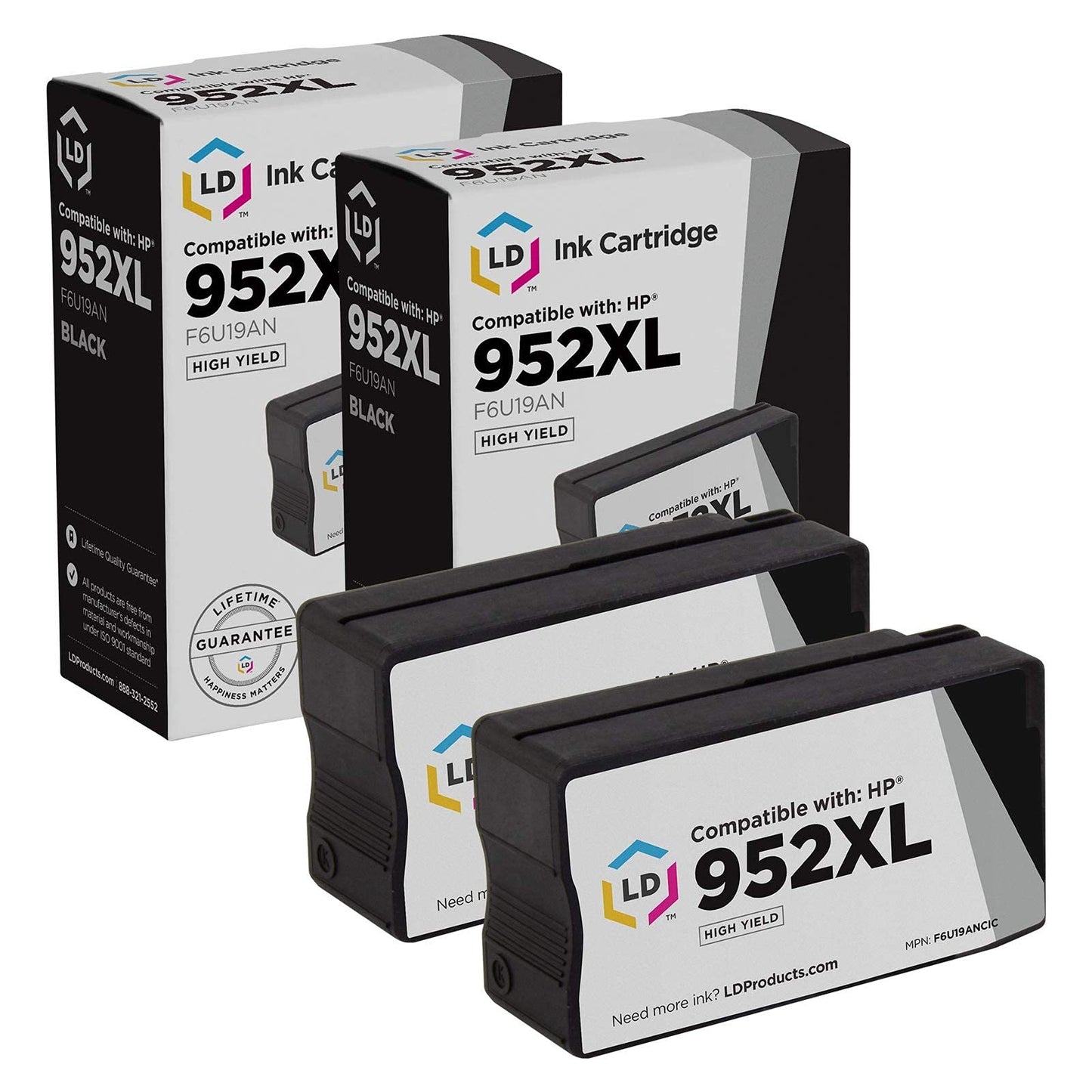 LD Products Compatible Replacements for HP 952XL Ink Cartridges 952 XL High Yield (2 Pack, Black) for use in OfficeJet: 7740, 8702, 8715 / OfficeJet
