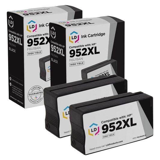 LD Products Compatible Replacements for HP 952XL Ink Cartridges 952 XL High Yield (2 Pack, Black) for use in OfficeJet: 7740, 8702, 8715 / OfficeJet