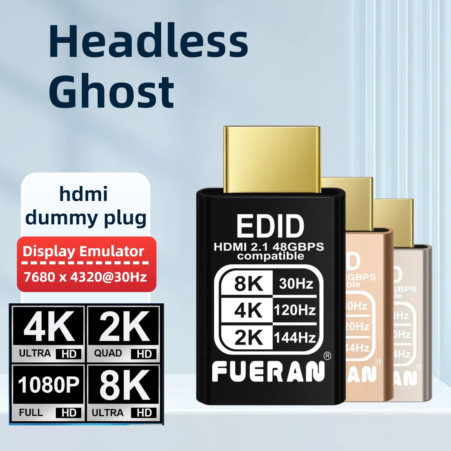 FUERAN 4K 120Hz HDMI 2.1 Dummy Plug,Virtual Display Emulator,displayport Dummy Plug 4k 120hz,Headless Ghost Display Adapter,8K EDID Monitor