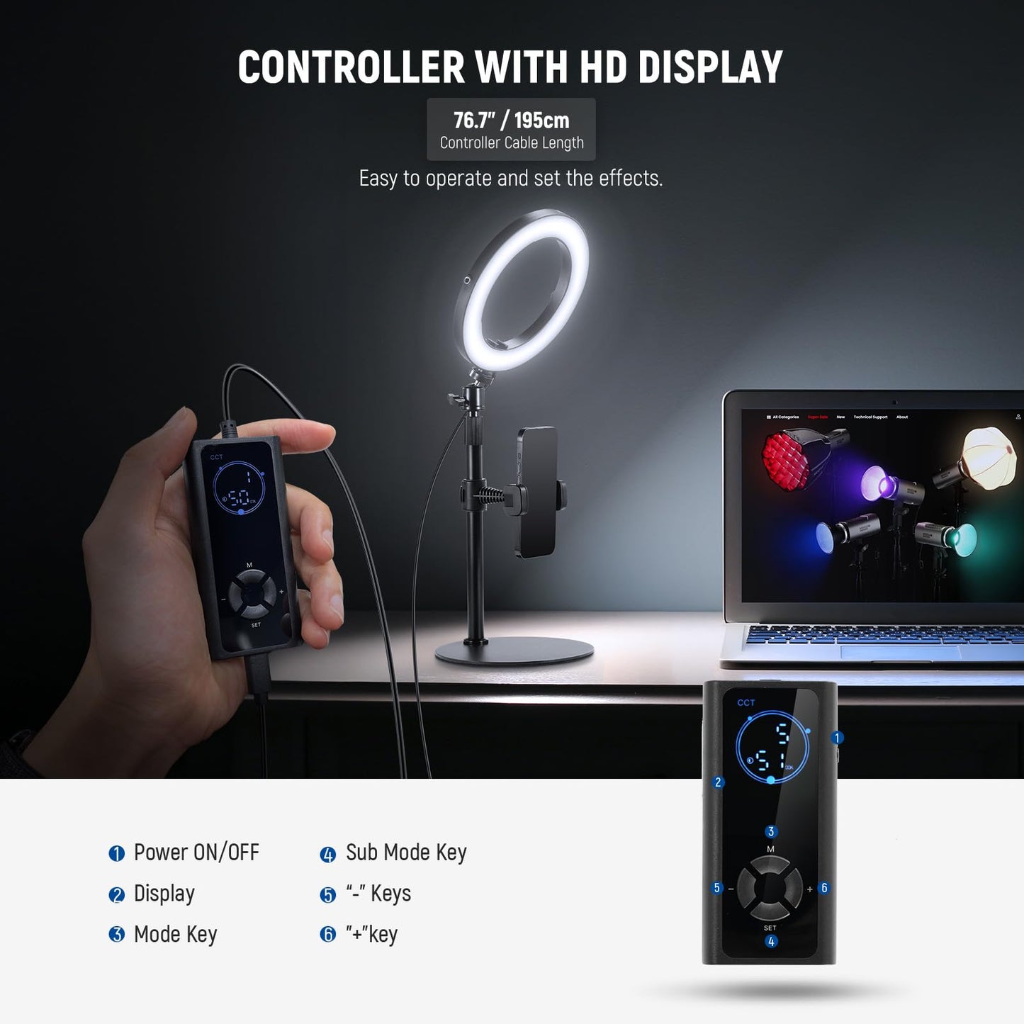 NEEWER 8" 18W High Power Desk Ring Light with Stand & Phone Holder, Circle Selfie Ringlight for iPhone Streaming Vlogging Recording, Video Conference