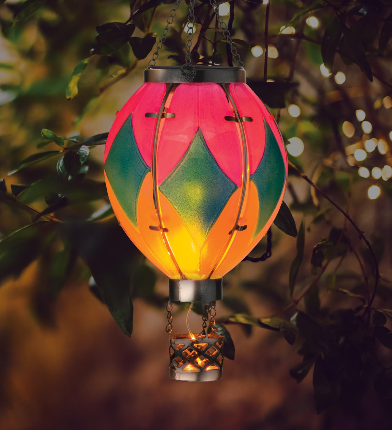 Regal Art & Gift Hot Air Balloon Solar Lantern - Hanging Solar-Powered LED Lights, Waterproof Portable Decorative Outdoor Lamp Made of Metal & Glass