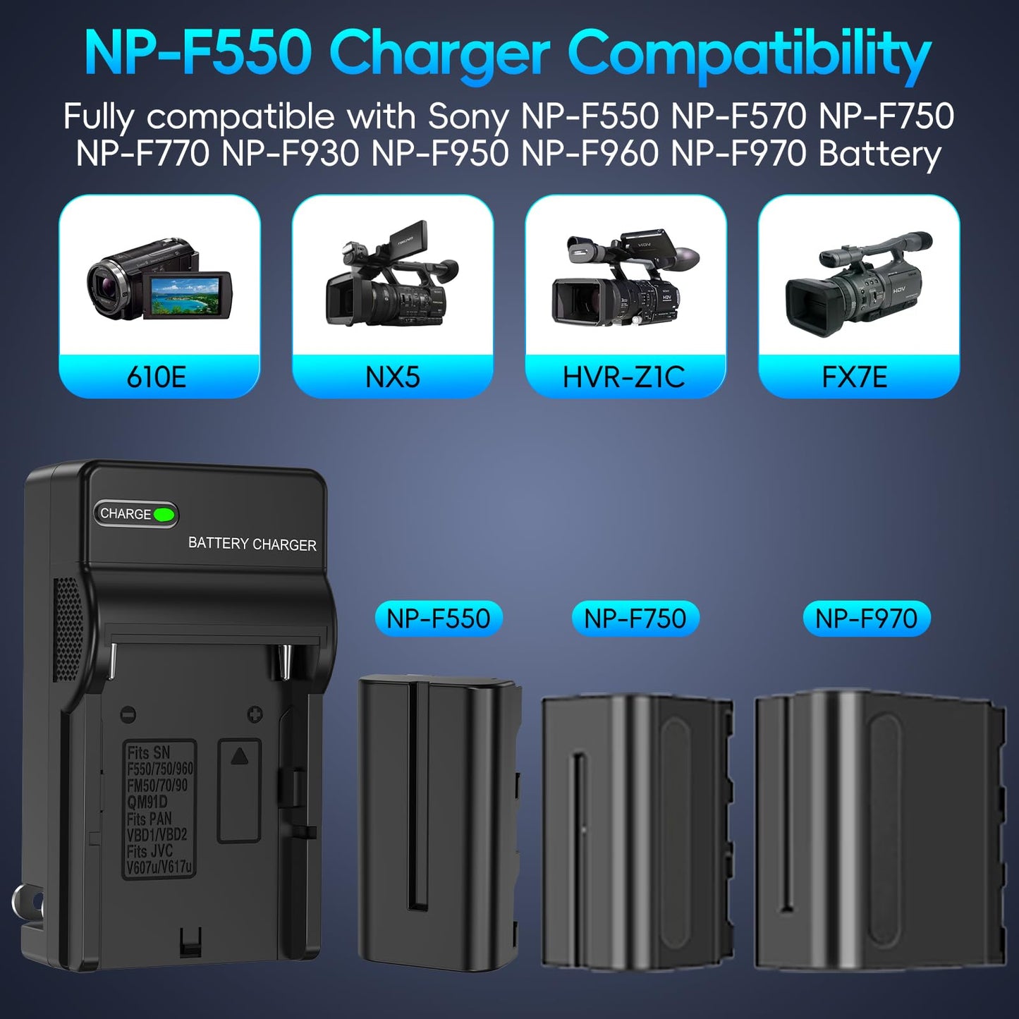 Artman NP-F550 Battery 2-Pack and Wall Charger for Sony NP F550, F530, F970, F960, F770, F750, F330, CCD-SC55, TR516, TR716, TR818, TR910, TR917