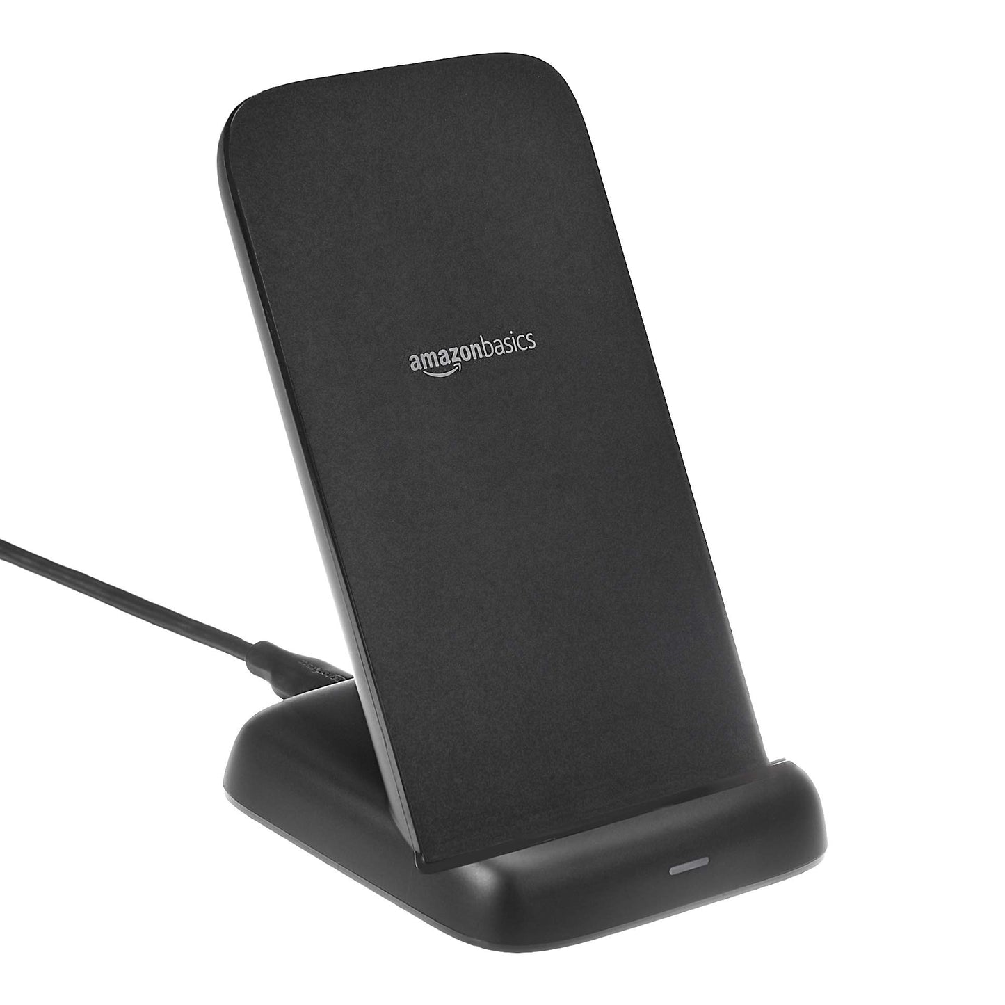 Amazon Basics Wireless Phone Charger Stand, 10W Qi Certified with USB Cable, Compatible with iPhone 16/15/14/13/12/11/X, Samsung & More, with USB