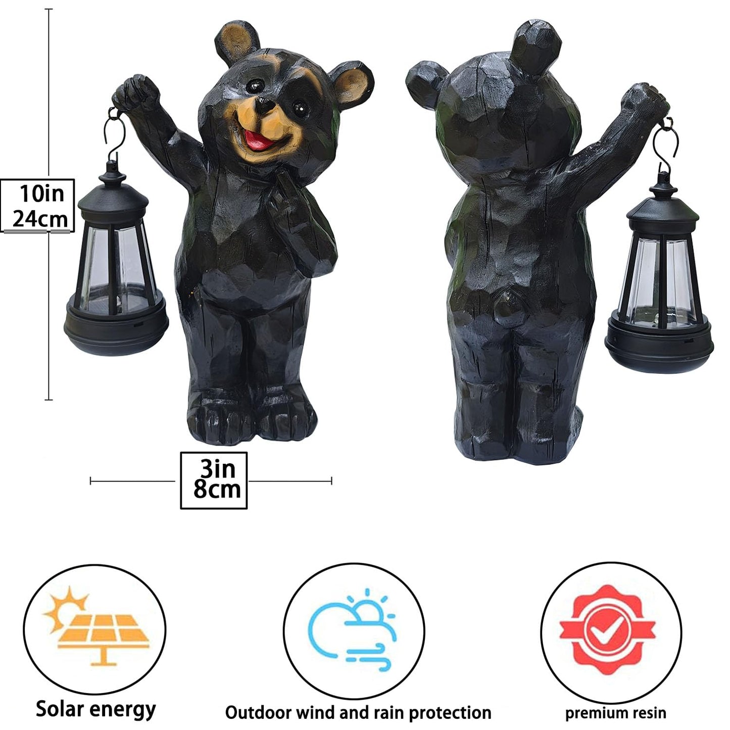 Yewanye Garden Statues Bear Solar Figurine Lanterns Outdoor Waterproof Lights, Yard Decorations, Garden Decor Unique Birthday Housewarming Gifts