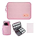 Rinvanic Cable Organizer Bag, Pink Travel Accessories Carry Cases Portable Cord Organizer Bag for Cable, Charger, Phone, USB, SD Card with 8pcs Cable