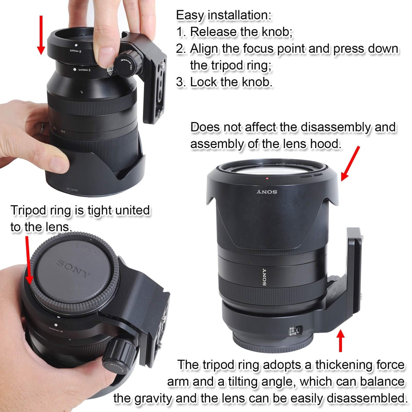 iShoot Tripod Mount Ring Lens Collar with Arca-swiss Fit Quick Release Plate Compatible with Sony SEL35F14Z FE 35mm f/1.4 ZA, SEL90M28G FE 90mm f/2.8