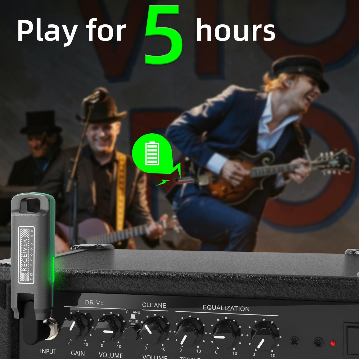 Wireless Guitar Transmitter Receiver, 1 Key to Switch Wireless Guitar System, Supports 10-channel Transmission and Perfectly Compatible with Guitar