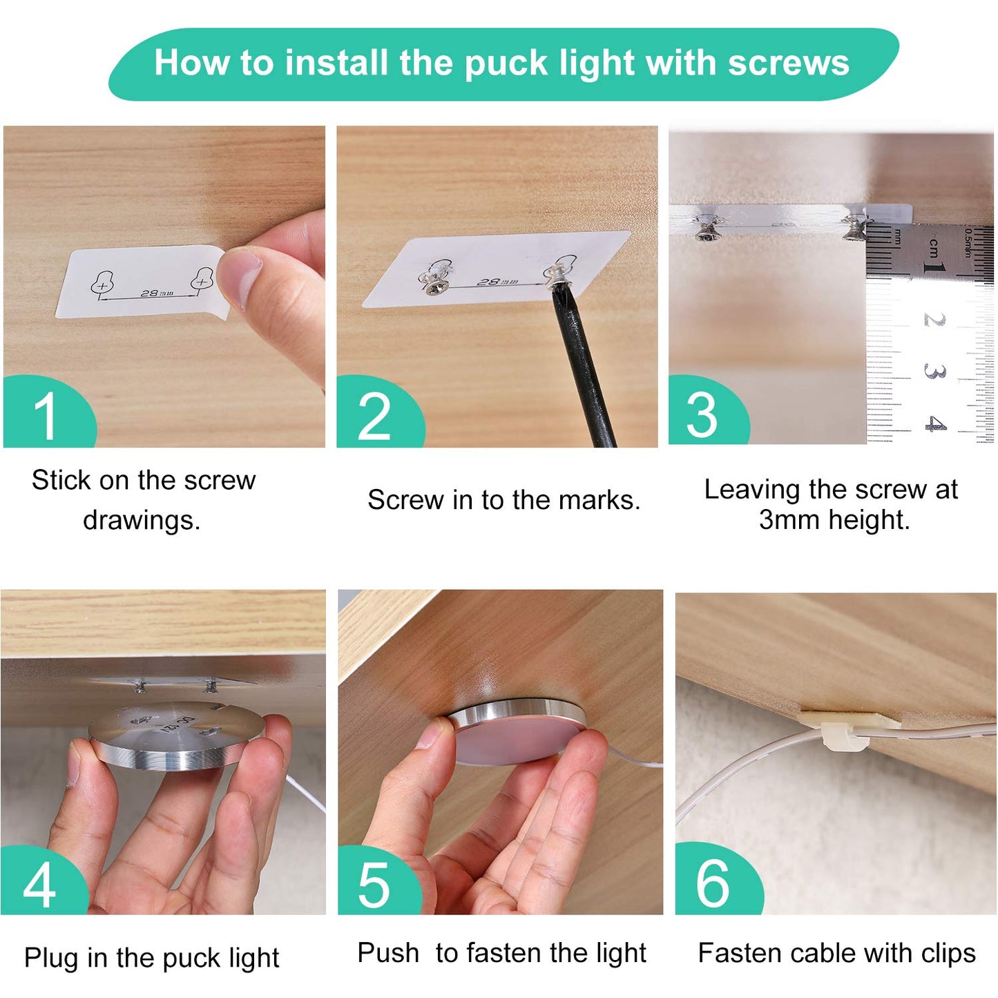 LED Under Counter Lighting Fixture,3 Pack Wired Linkable Under Cabinet Lights for Kitchen,Plug in Puck Lights with Manual Switch for Wardrobe Closet