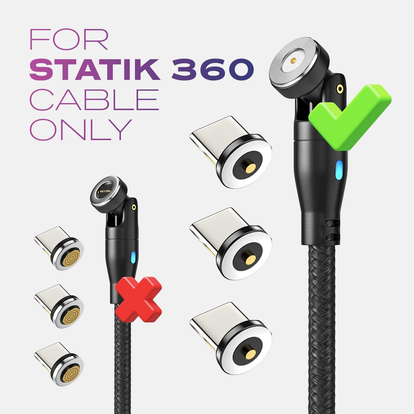 Statik USB-C Magnetic Connector for Magnetic Charging Cable - 3-Pack USB-C Adapter for Cable Charger - Easily Snaps Into Place, Compatible with All
