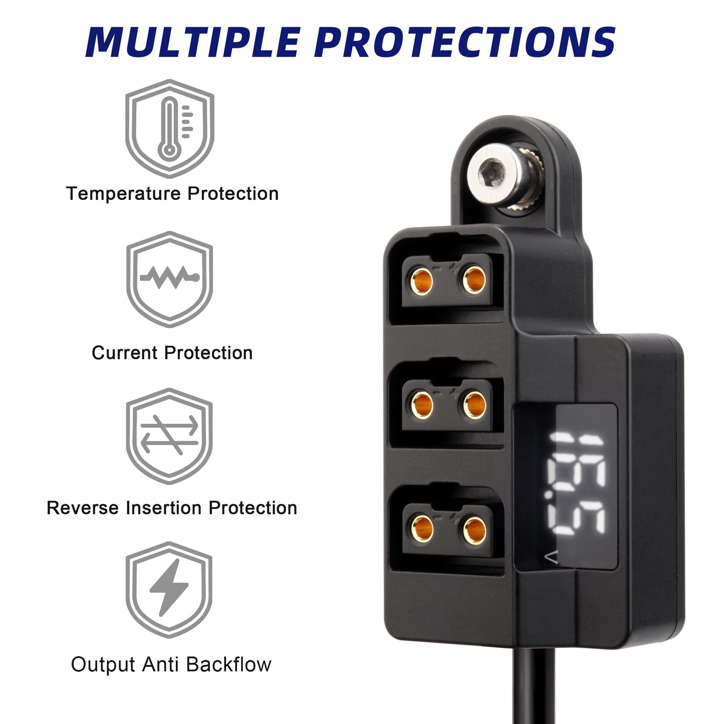 KOERTACOO D-Tap 1×3 Power Splitter Adapter with Voltage Display & 1/4 Mounting Screws for V-Mount/Gold Mount Battery,Camera Cage,Video Transmission