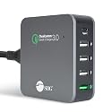 SIIG USB C Charger 5 Port 45W with Quick Charge 3.0, USB Type C & QC 3.0 Desktop Charging Station Plus Phone / Tablet Organizer Stand - Black