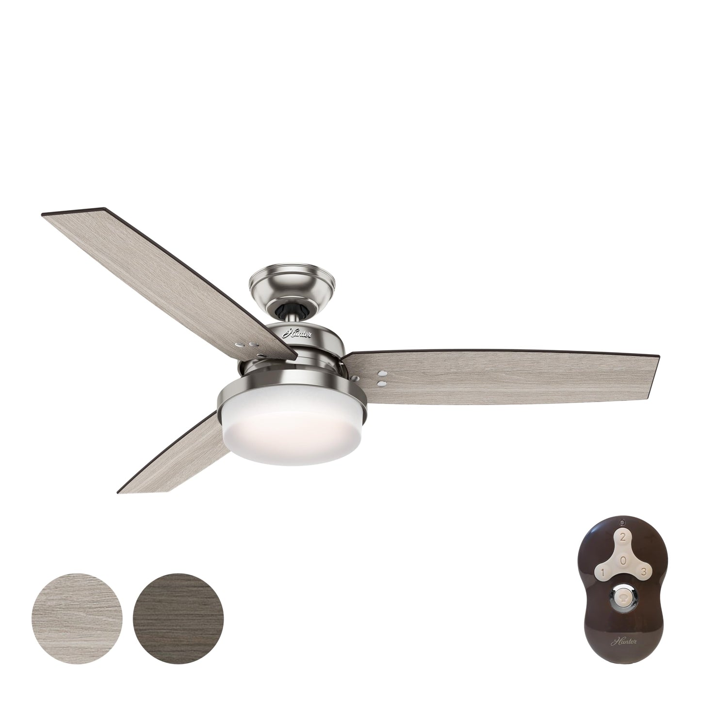 Hunter Fan 52 inch LED Ceiling Fan with Cased White Glass Light Kit, Brushed Nickel (Renewed)