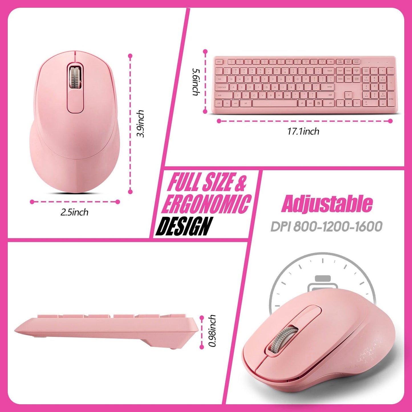 Wireless Silent Keyboard Mouse Combo, Ultra-Slim USB Keyboard Silent Mouse Set, Water-Dropping Keycaps, 12 Shortcuts, 2.4GHz Wireless Connection