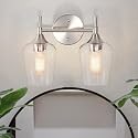 Edvivi 2-Light Bathroom Vanity Light, Modern Brushed Nickel with Clear Glass Shade Bathroom Light Fixtures, Wall Light for Mirrors, Bedroom, Living