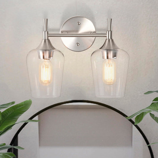 Edvivi 2-Light Bathroom Vanity Light, Modern Brushed Nickel with Clear Glass Shade Bathroom Light Fixtures, Wall Light for Mirrors, Bedroom, Living