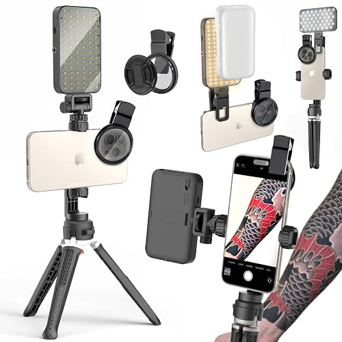 LED Selfie & Tattoo Light with 52MM CPL Filter Lens 360° Rotatable Clip Tattoo Equipment/Tripod Stand/Phone Holder,Fill Lighting Remove Reflection