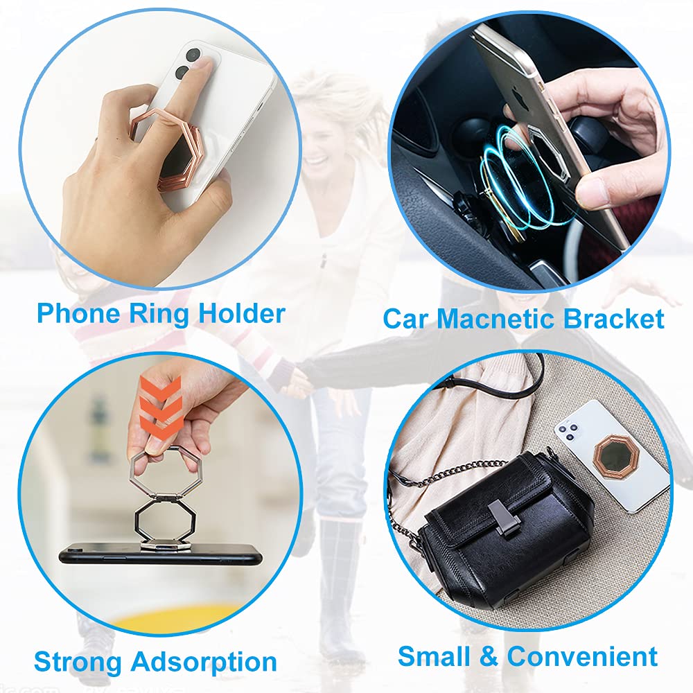CLZWiiN Cellphone Ring Holder Finger Kickstand, Foldable 360° Rotation Cell Phone Stand for Desk, Magnetic Car Mount, Metal Multi-Angle for Phone Back