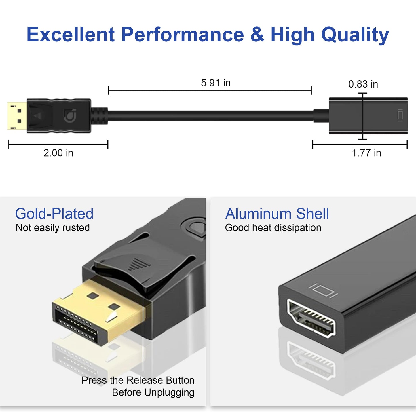 HOYAWU 2-Pack Display Port to HDMI Adapter, 4K UniDirectional DP to HDMI (Male to Female), HDMI Converter Compatible with Dell, HP, Lenovo, AMD
