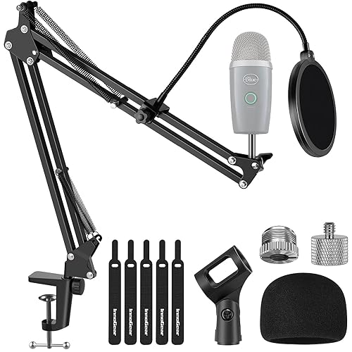 InnoGear Microphone Stand, Adjustable Mic Stand Set for Blue Yeti Nano Suspension Boom Scissor Arm Stand with 5/8" to 3/8" Screw, 5/8" to 1/4 Screw