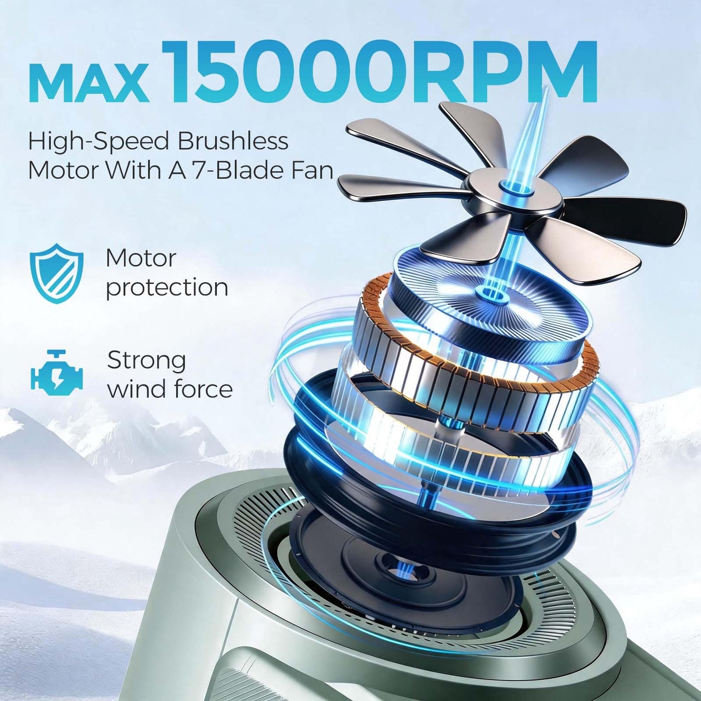 Realis Portable Waist Fan, 5-Speed 15000RPM Rechargeable Personal Clip on Belt Fan with 8000mAh Battery, Hands-Free Neck Fan & Flashlight, Wearable