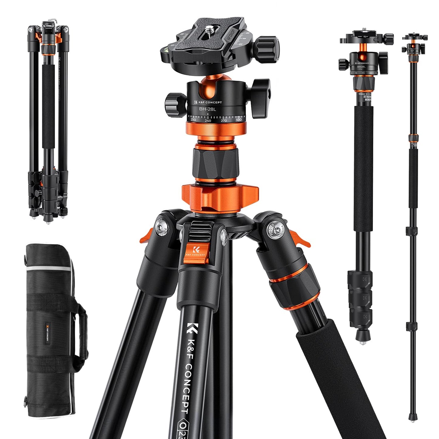 K&F CONCEPT Tripod for Camera, 78" Aluminum Camera Tripod, 81" Tripods & Monopods, Stable Heavy Duty Travel Tripod for DSLR Cameras, Max Load 22 lbs