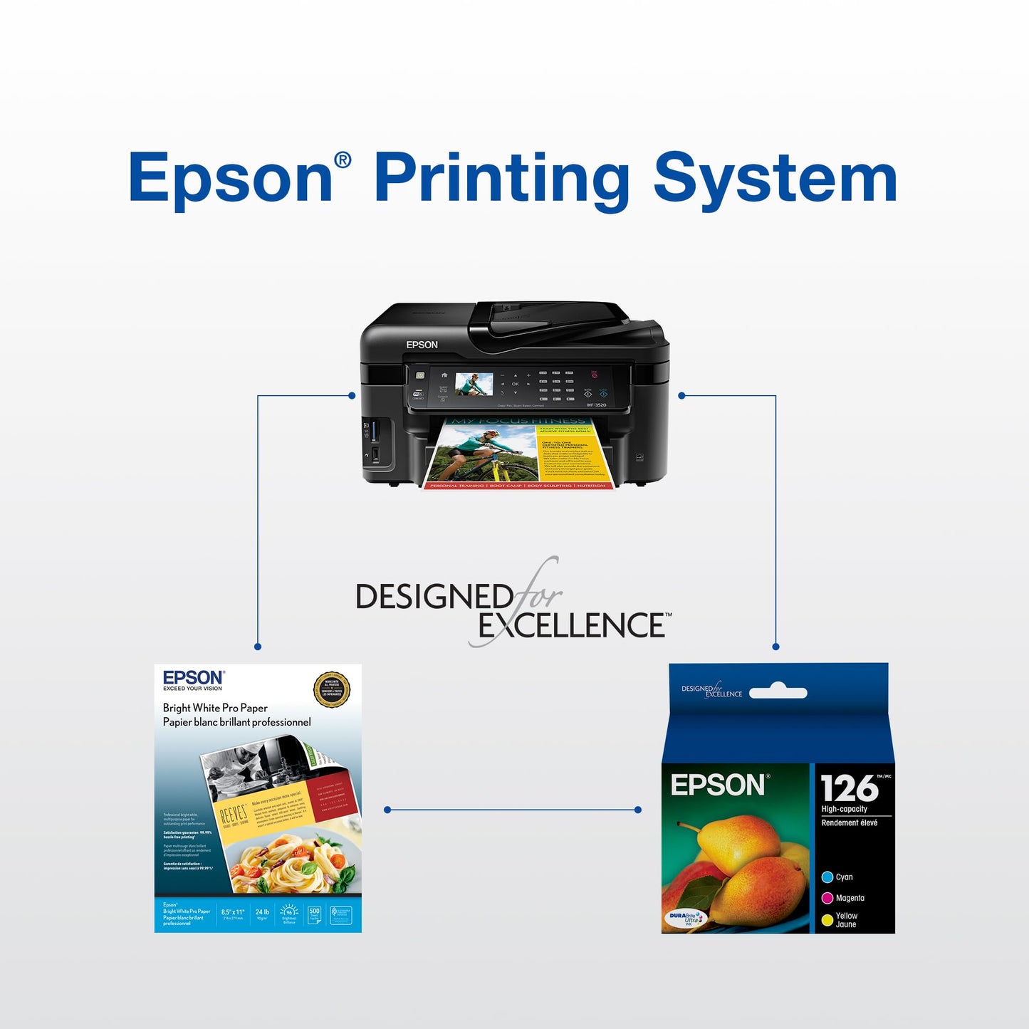 Epson 126 DURABrite Ultra Ink Cyan Cartridge for WF-3520, 3530, 3540, 520, 545, 630, 633, 635, 645, 7010, 7510, 7520, 840, 845 and Other Select Models