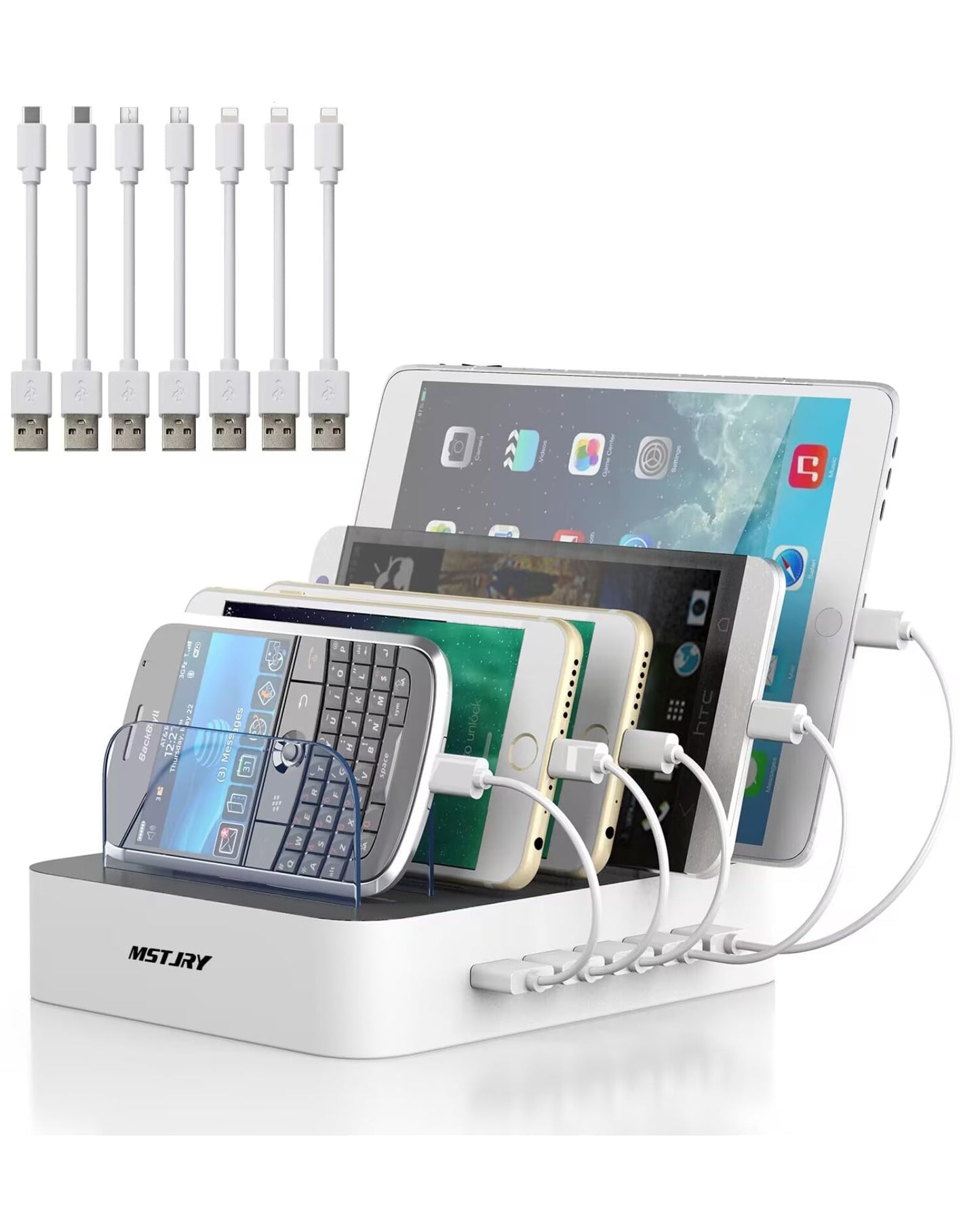 MSTJRY Charging Station for Multiple Devices : 5 Port Multi USB-A Charger Stations Multi-Device Organizer Charging Dock Designed for iPhone iPad Cell