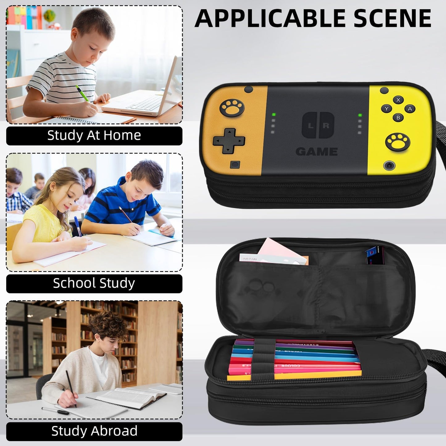 JIRAIKEI Gamer Pencil Case for Boys, Large Boys Pencil Pouch for Kids Teens School, Big Capacity Pen Box Pen Bag Organizer with 2 Compartments