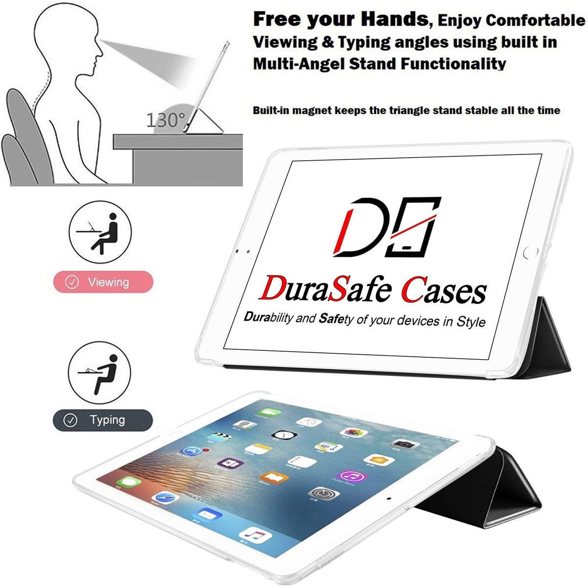 DuraSafe Cases for iPad mini 5 7.9 Inch 2019 [ Mini 5th Gen ] A2133 A2124 A2126 A2125 Smart Trifold Lightweight Soft Silicone Transparent Front & Back