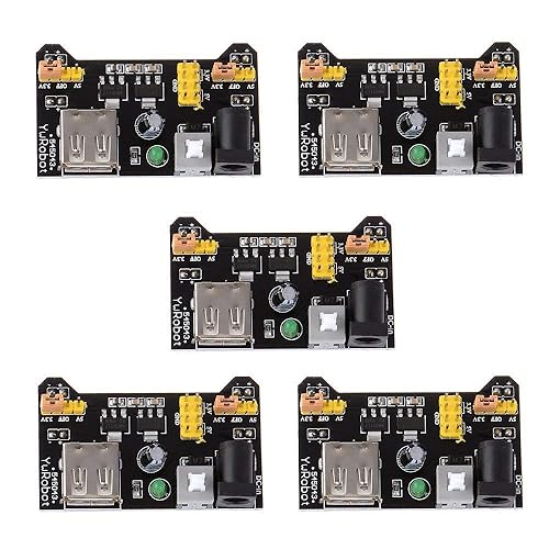 HiLetgo 5pcs 3.3V 5V Power Supply Module for MB102 102 Prototype Breadboard DC 6.5-12V or USB Power Supply Module
