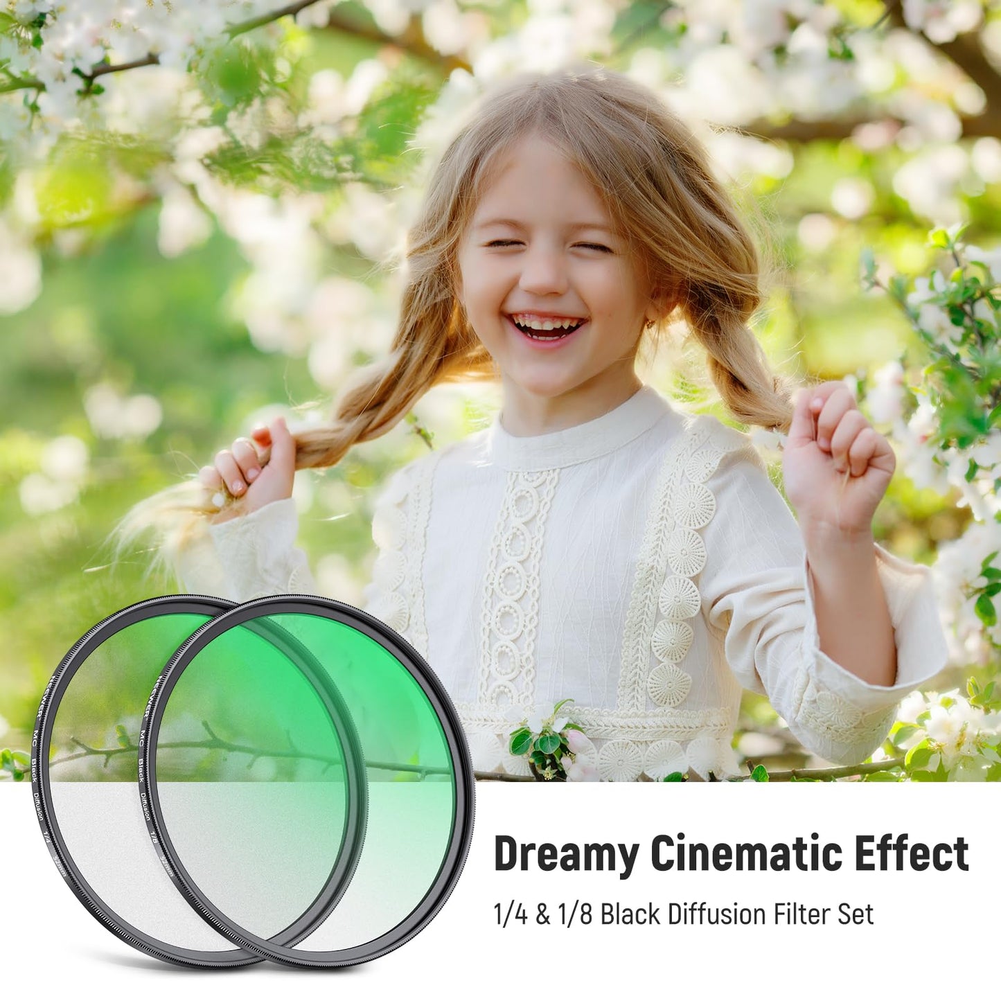 NEEWER 52mm 1/4 & 1/8 Black Diffusion Camera Lens Filter 2 Pack Set, Dreamy Cinematic Effect Filter Multicoated Glass Storage Case Cleaning Cloth,