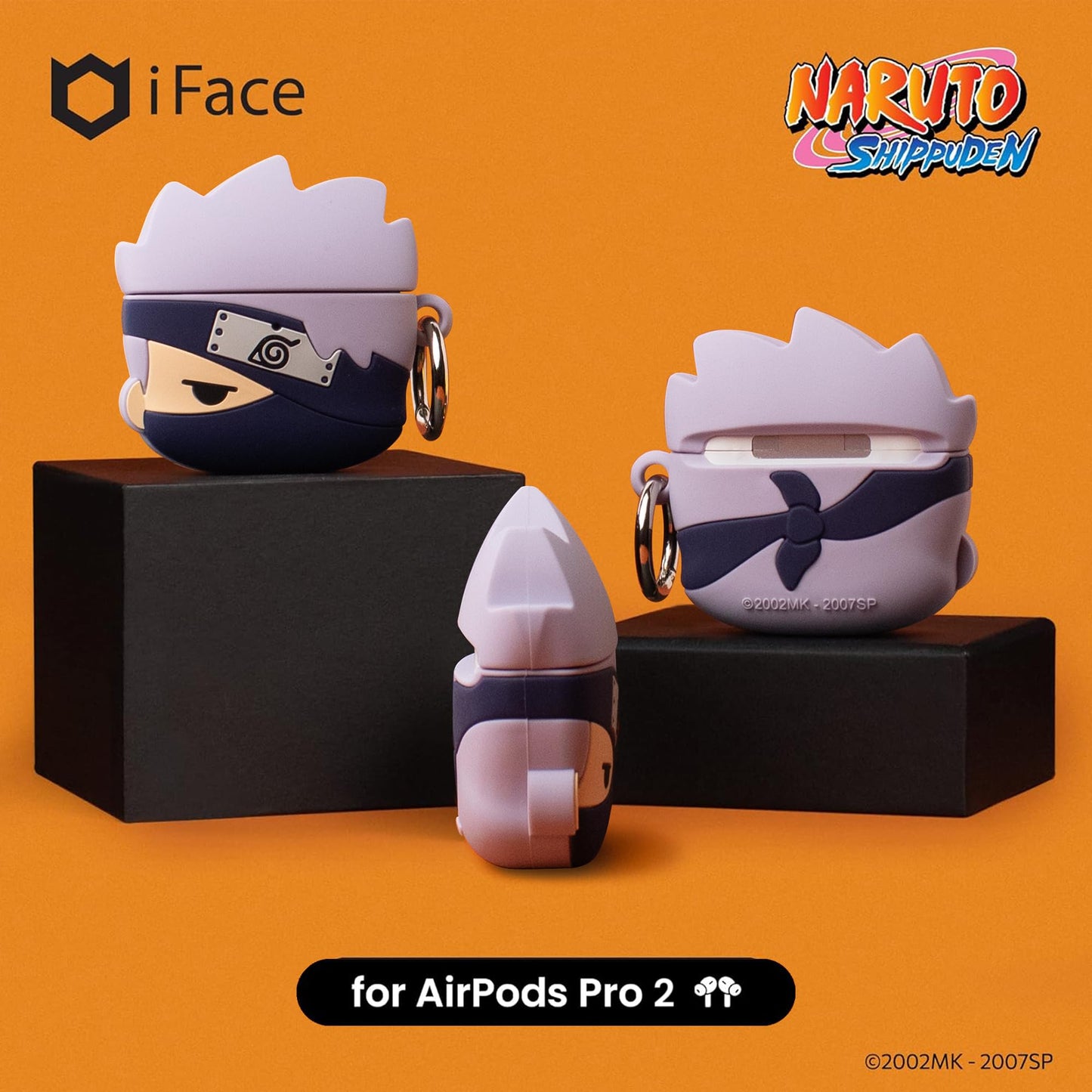iFace Naruto Shippuden Anime Figure Case [ Compatible with AirPods Pro 1/Pro 2, Not for Pro 3] - Silicone Protective Cover [Carabiner Clip Included]