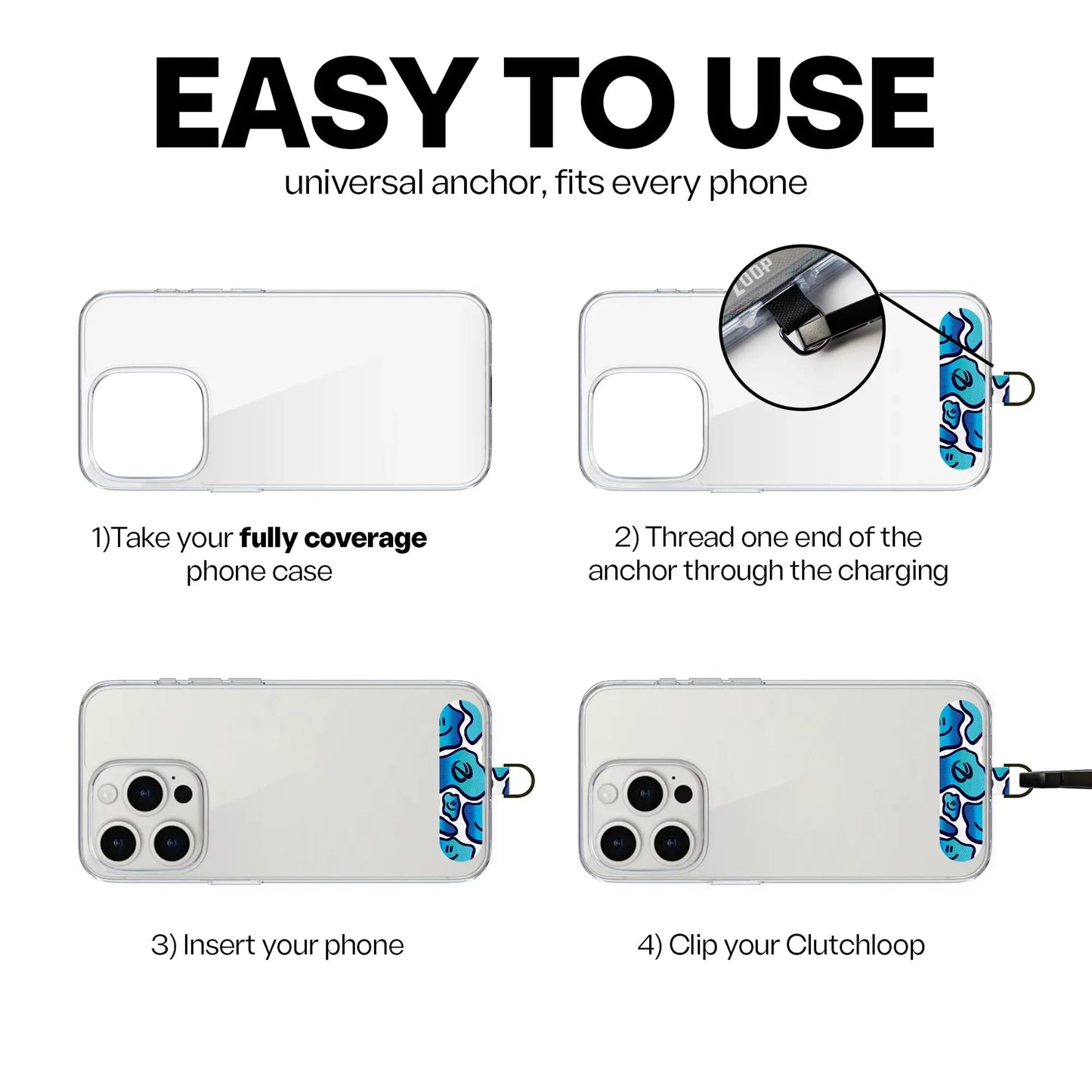 ClutchLoop Anchor-Universal Phone Tether Tab, Strong Cell Phone Lanyard Tab and Phone Strap Replacement (DayTrip, 1 Pack)
