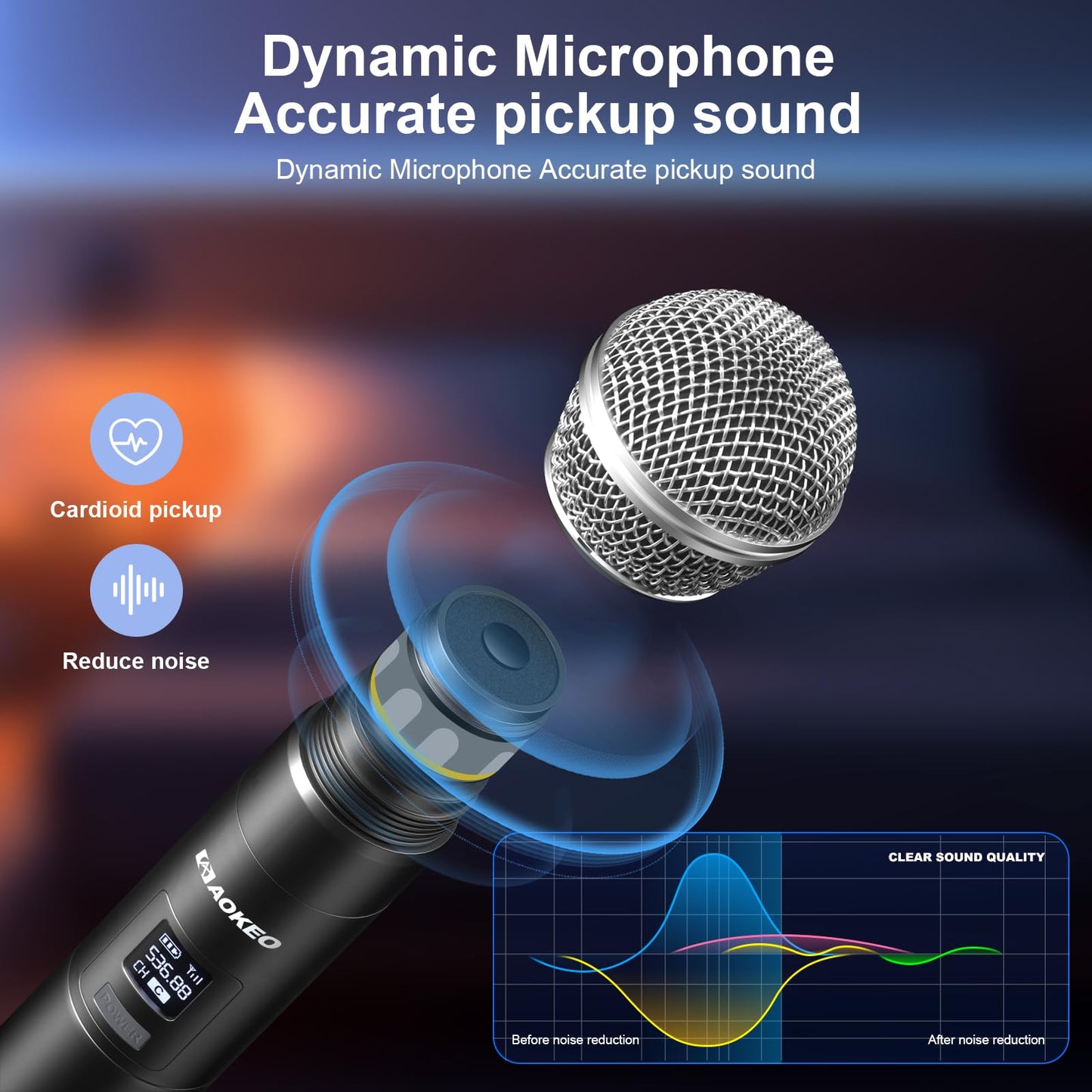 Aokeo Wireless Microphones System, 4 Channel UHF Wireless Mics,with 4 Handheld Dynamic Microphones,Metal Receiver for