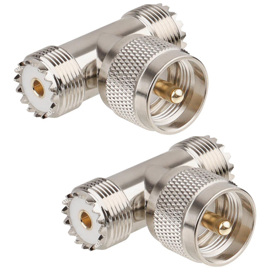 UHF Male to UHF Female T-Connector Adapter 2 PCS, PL259 to SO239 Coaxial RF Splitter for Antenna and Radio Systems